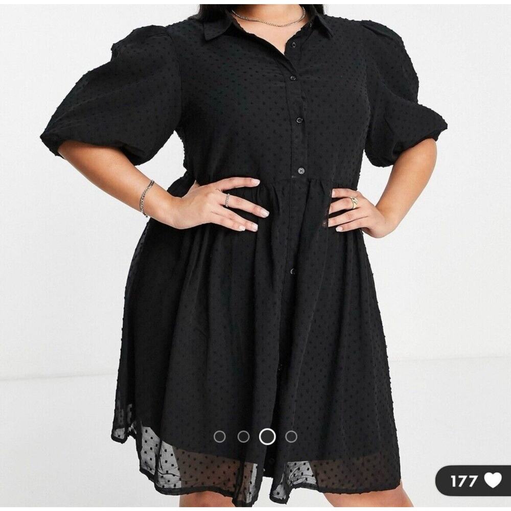 *MISSGUIDED Curve* Black Dress / Size UK 16 US12 Button Down Pom Pom NWT